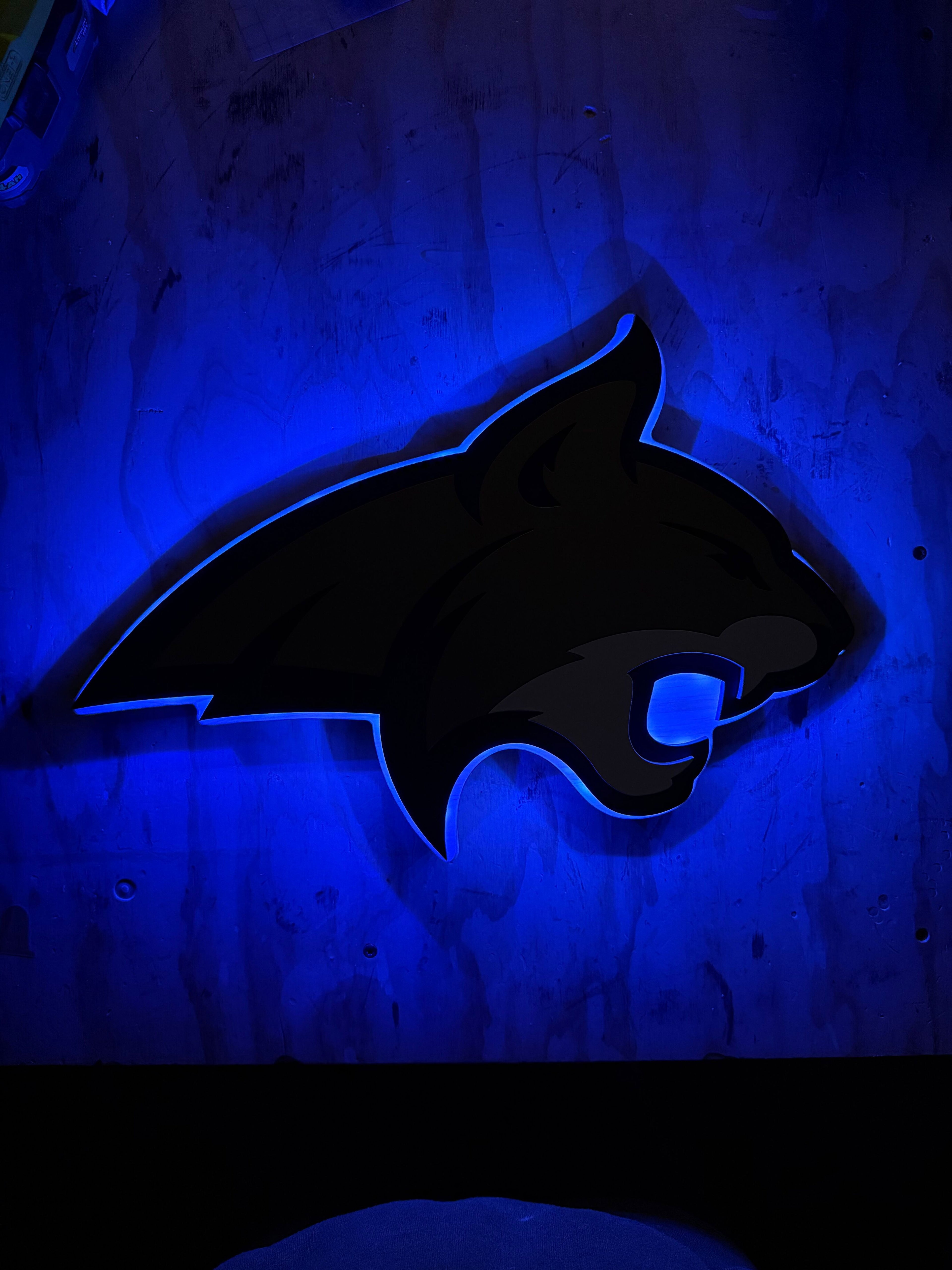 Montana State Bobcat Custom LED Backlit Sign | Layered Laser Cut Wall Art