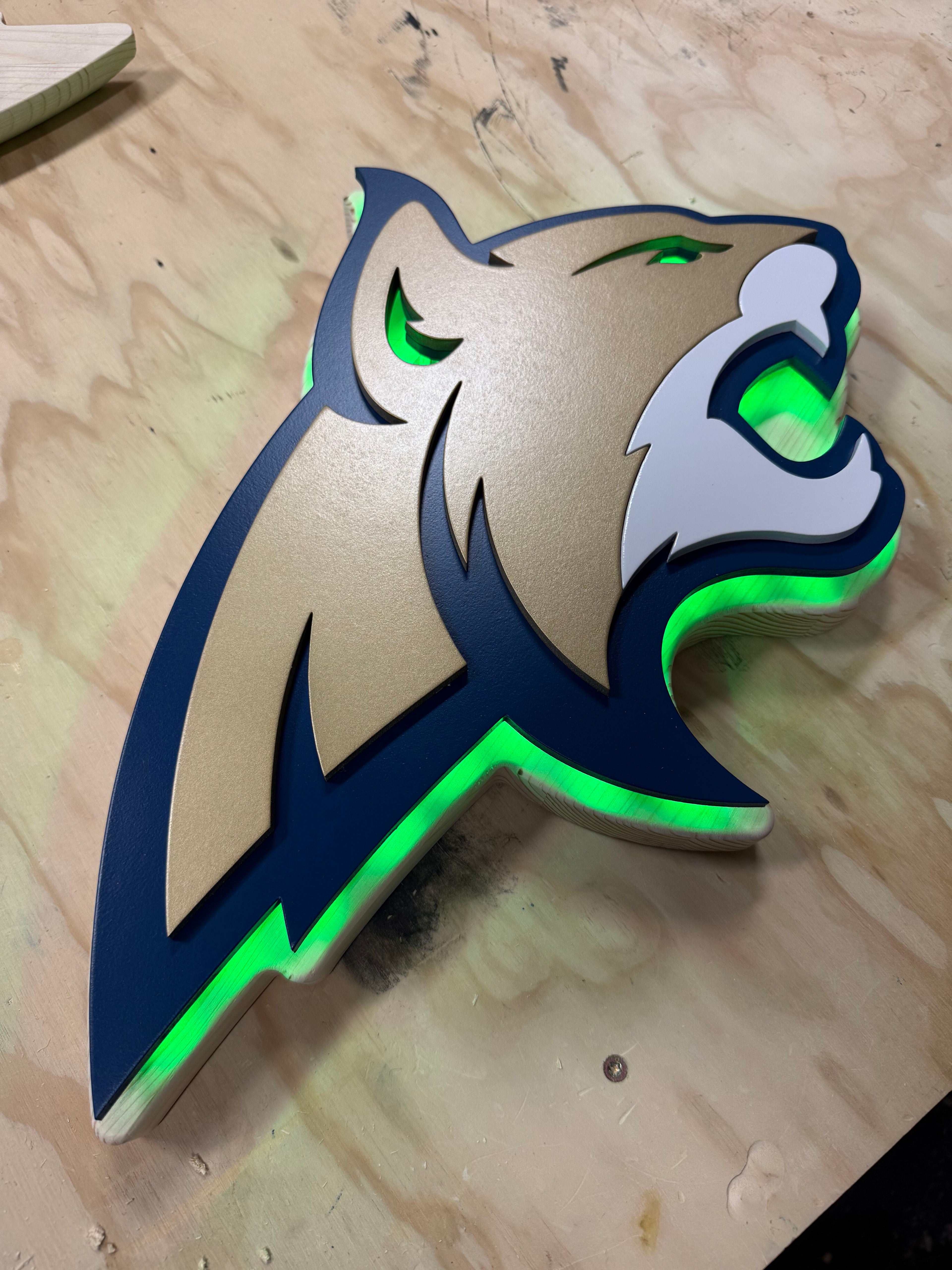 Montana State Bobcat Custom LED Backlit Sign | Layered Laser Cut Wall Art