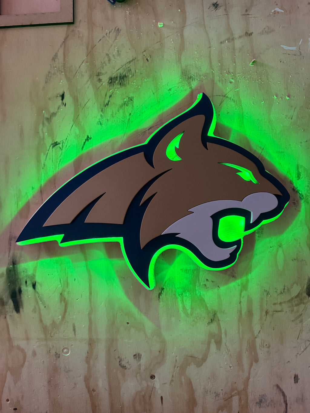 Montana State Bobcat Custom LED Backlit Sign | Layered Laser Cut Wall Art